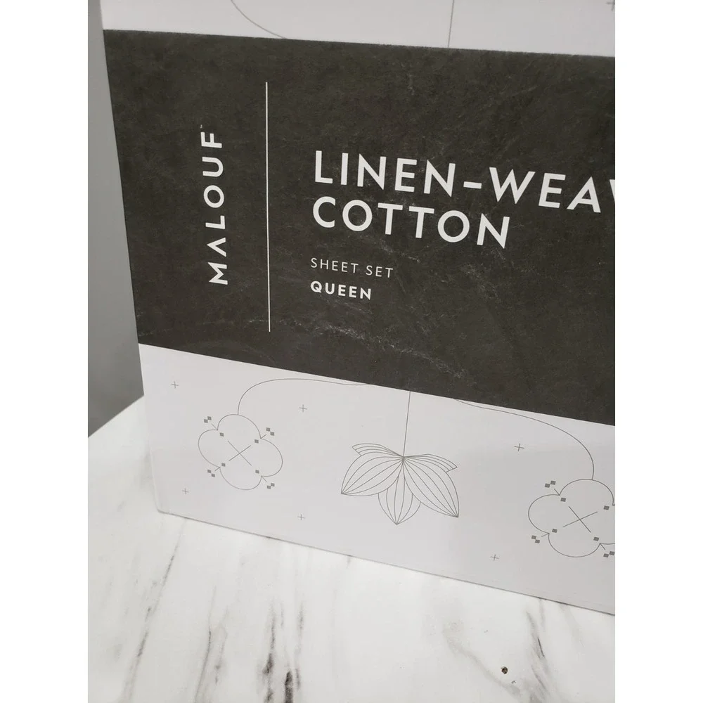 NEW IN COLOR FOG Malouf Linen-Weave Cotton Sheet Set QUEEN gray solid
